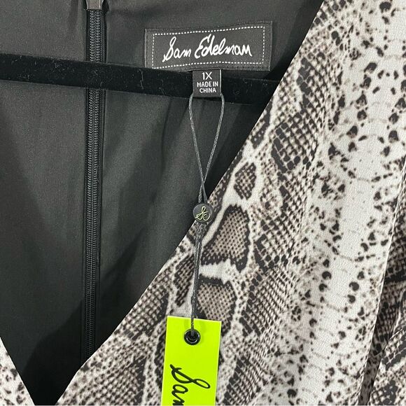 NWT Sam Edelman Snakeskin Tiered Ruffle Long Sleeve Midi Dress Grey Plus Size 1X - Picture 6 of 9